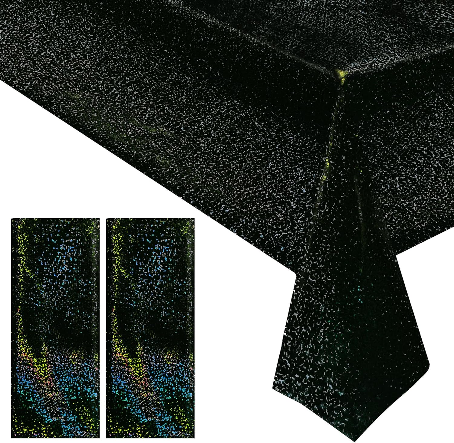 2 Pcs Black Holographic Laser Tablecloth for Parties