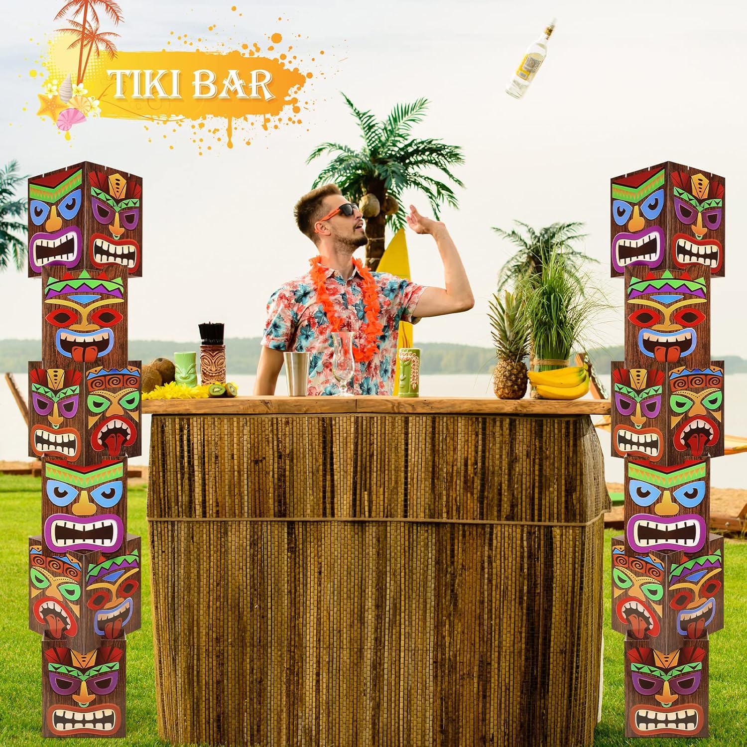 12 Pcs Tiki Totem Pole Decorations for Luau Party