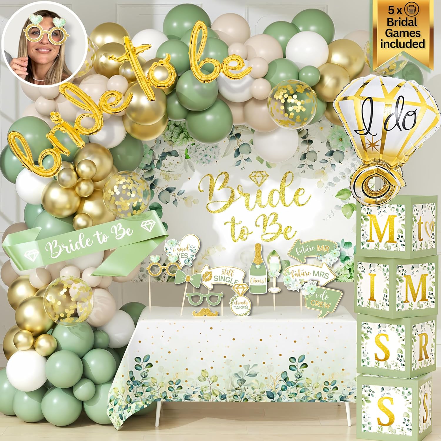 RainMeadow 215 PC Bridal Shower Decorations Olive Sage Green