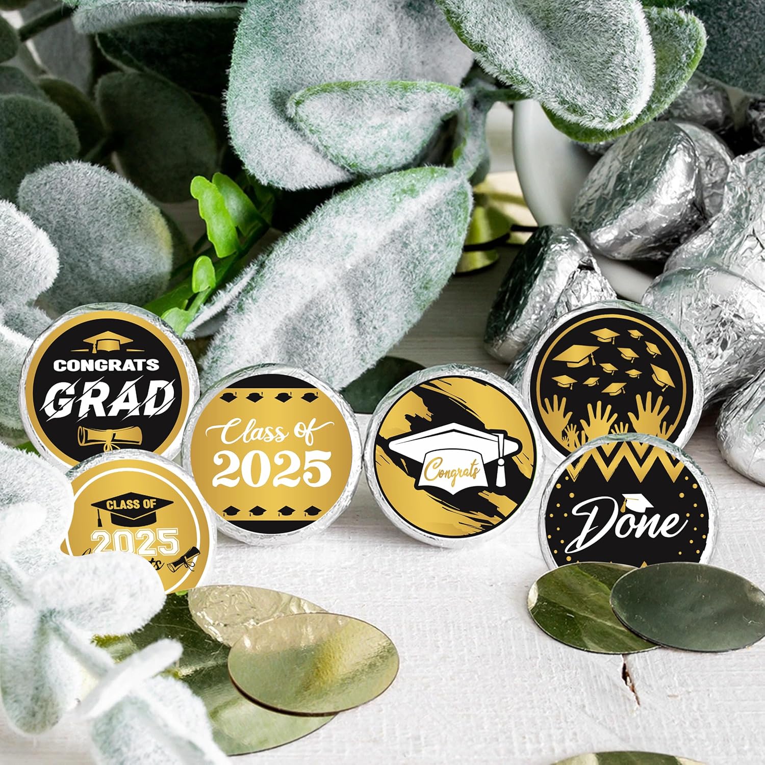 Gold and Black Graduation Party Favors Stickers 150 Count