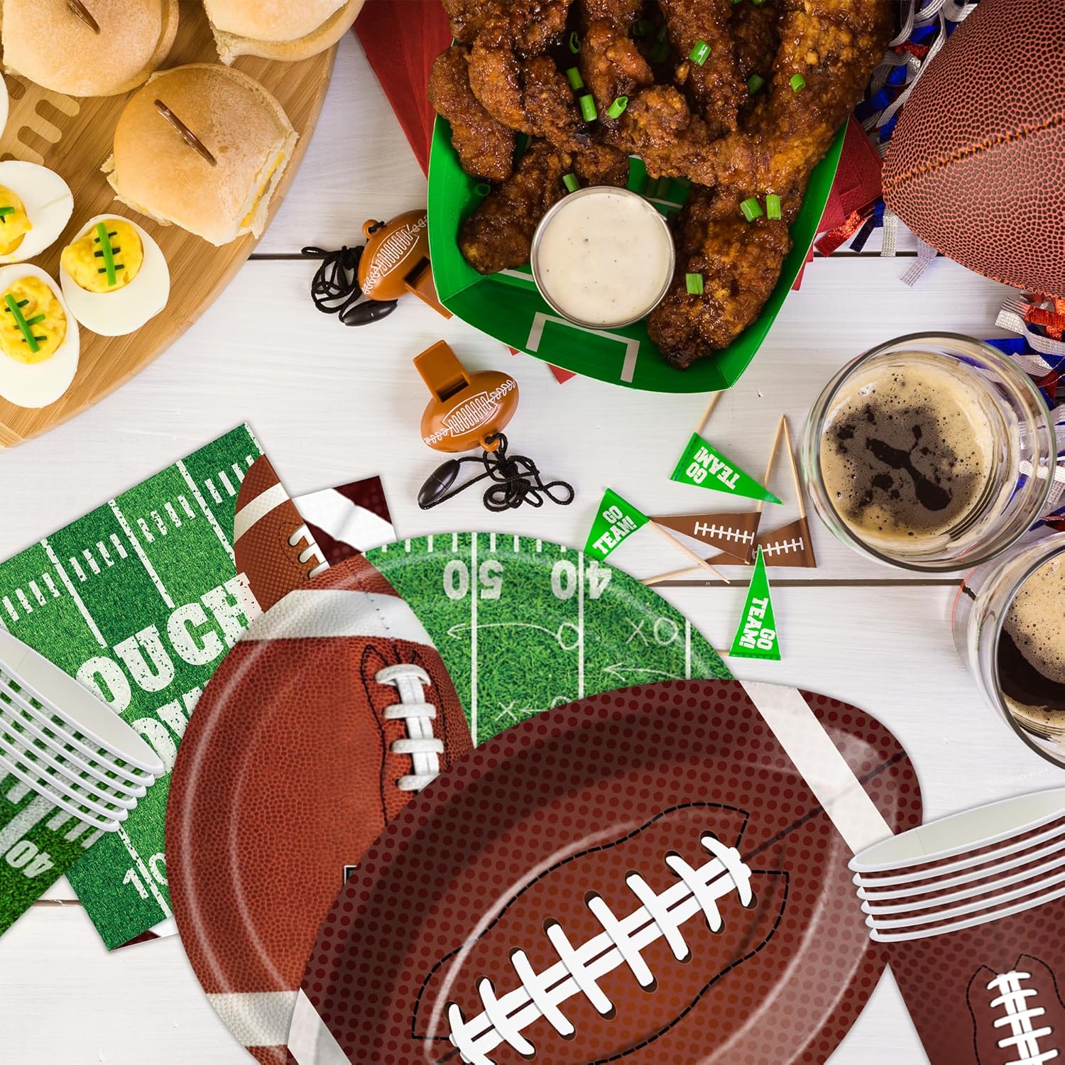 Football Party Supplies Kit Serve 24 Includes Plates Cups Napkins Banner Tablecloth