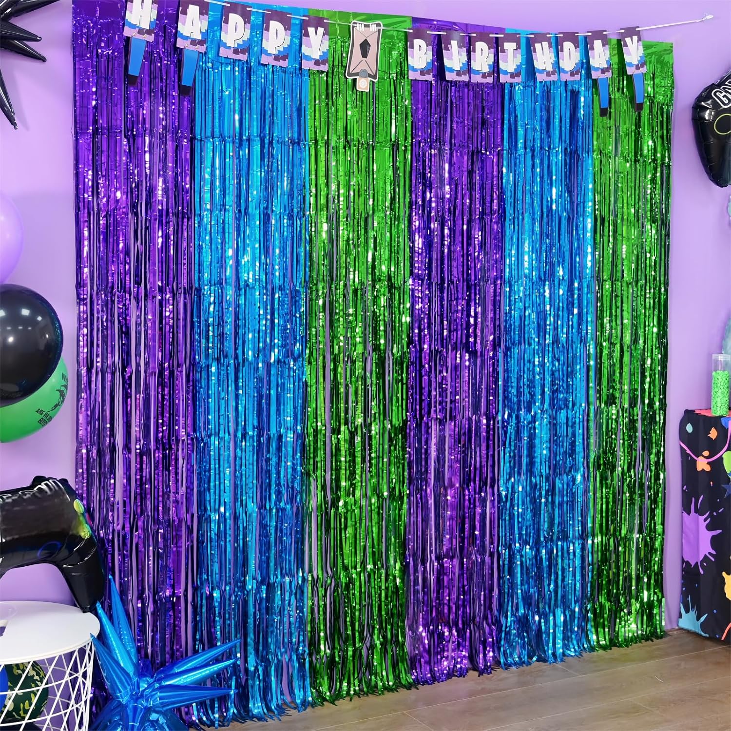 Mega-L Foil Fringe Curtains 2Pack for Game Party Backdrop