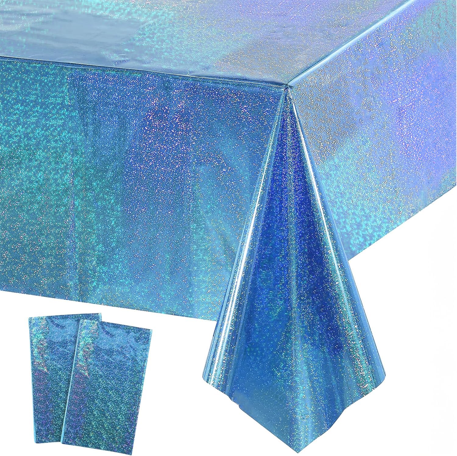 GREATRIL Blue Party Table Cover with Glitter Iridescent Finish