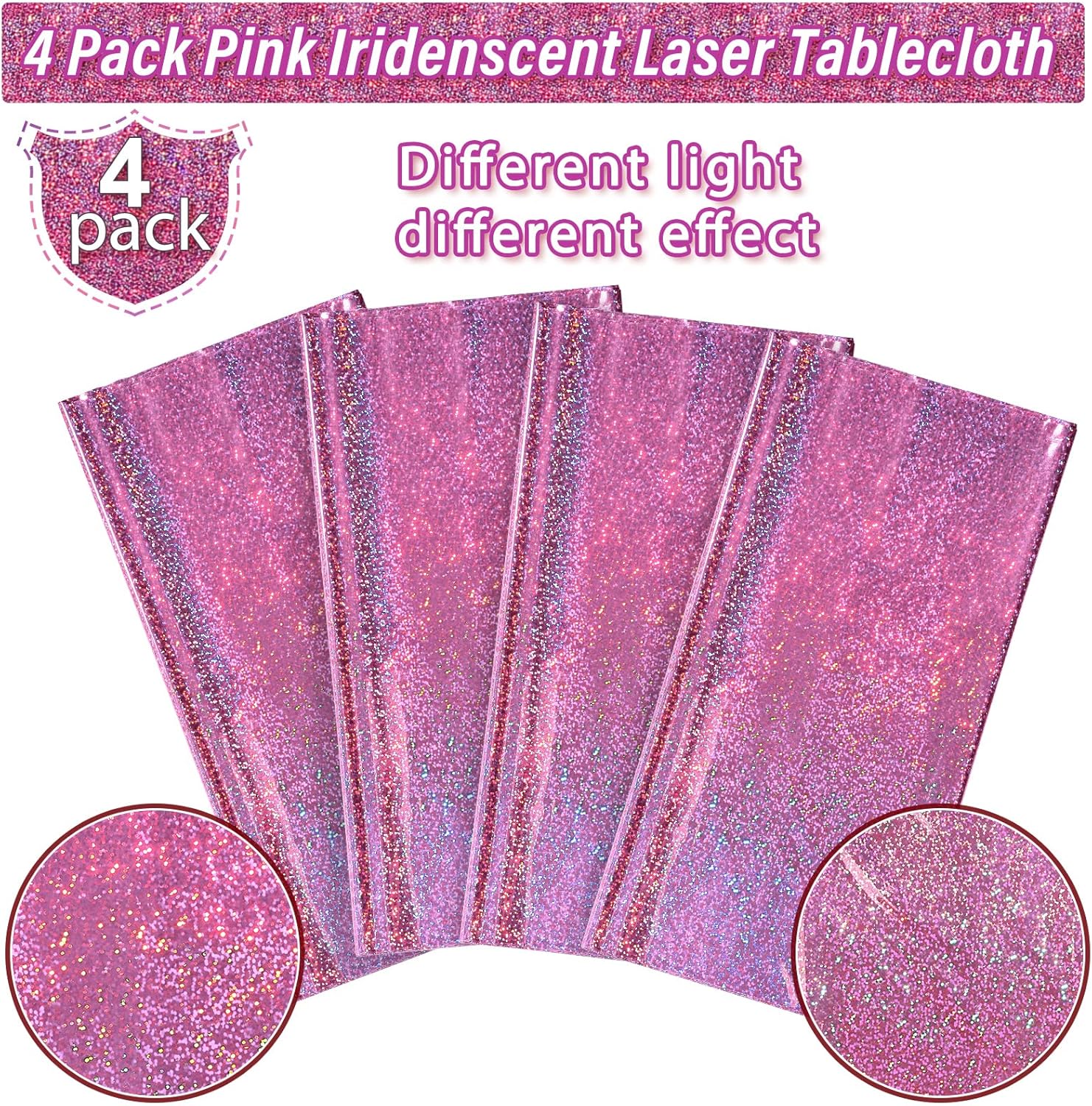 4 Pack Iridescent Pink Plastic Tablecloths for Parties