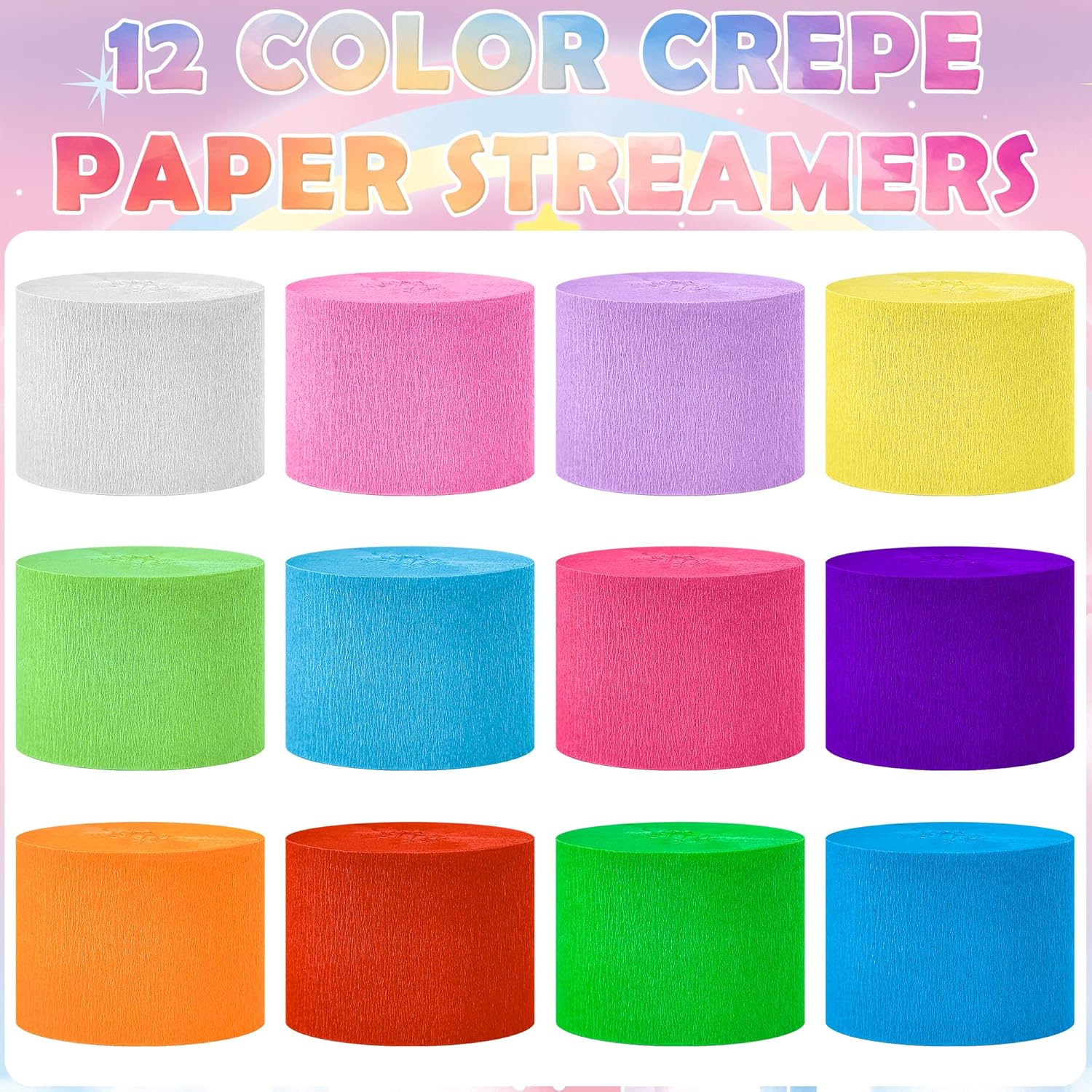 Oun Nana Crepe Paper Streamers 12 Rolls Pastel Rainbow