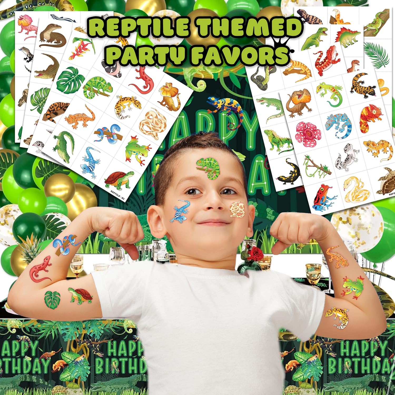 96PCS Reptile Animal Temporary Tattoos for Kids