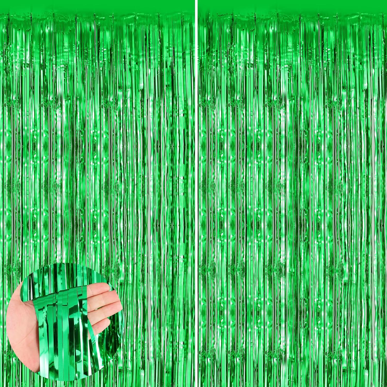 Green Metallic Tinsel Foil Curtains 2 Pack