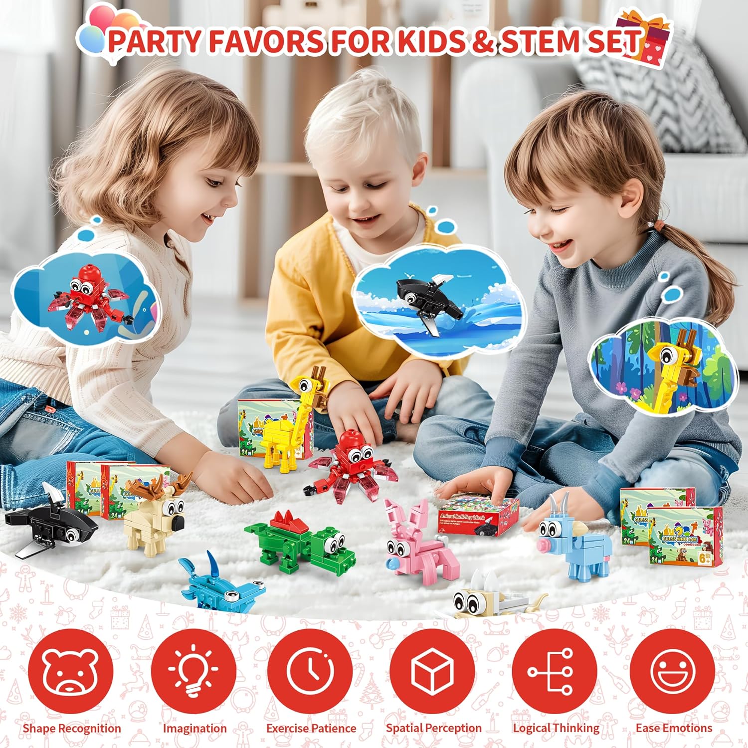 24 Pack 72 Animal Building Blocks for Kids