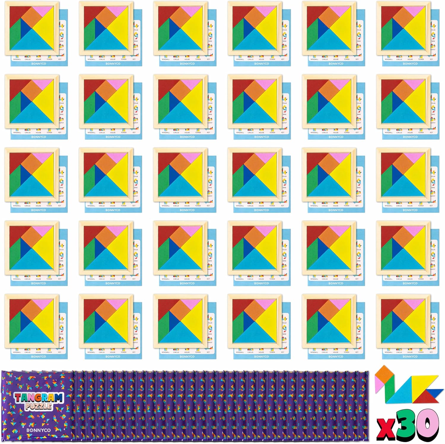 Tangram Puzzle Wooden Set 30 Kids Party Favors
