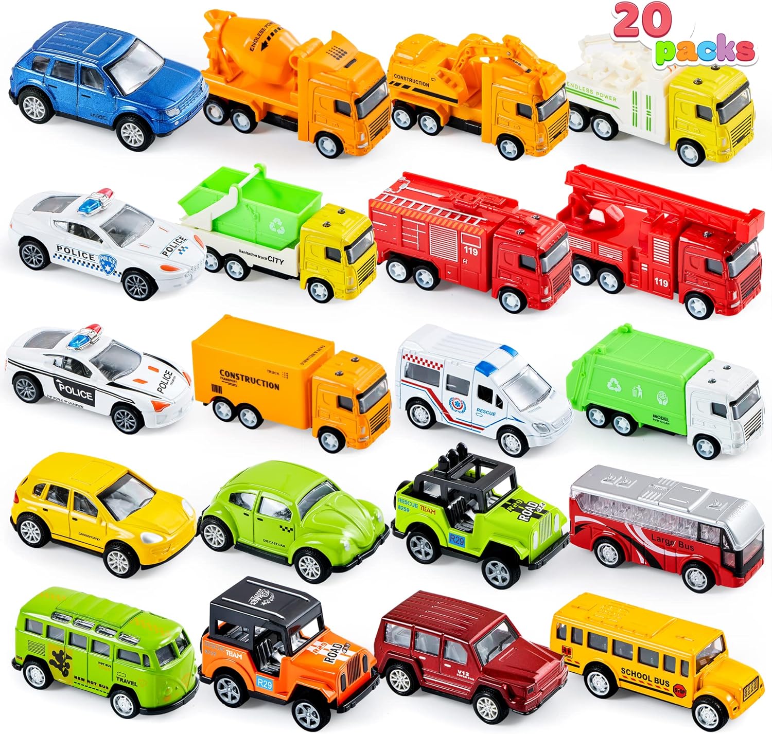 JOYIN 20PCS Die Cast Pull Back Cars Toy Set