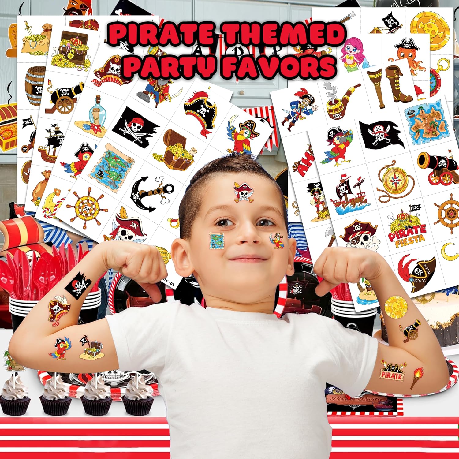 96PCS Pirate Ship Nautical Temporary Tattoos for Kids