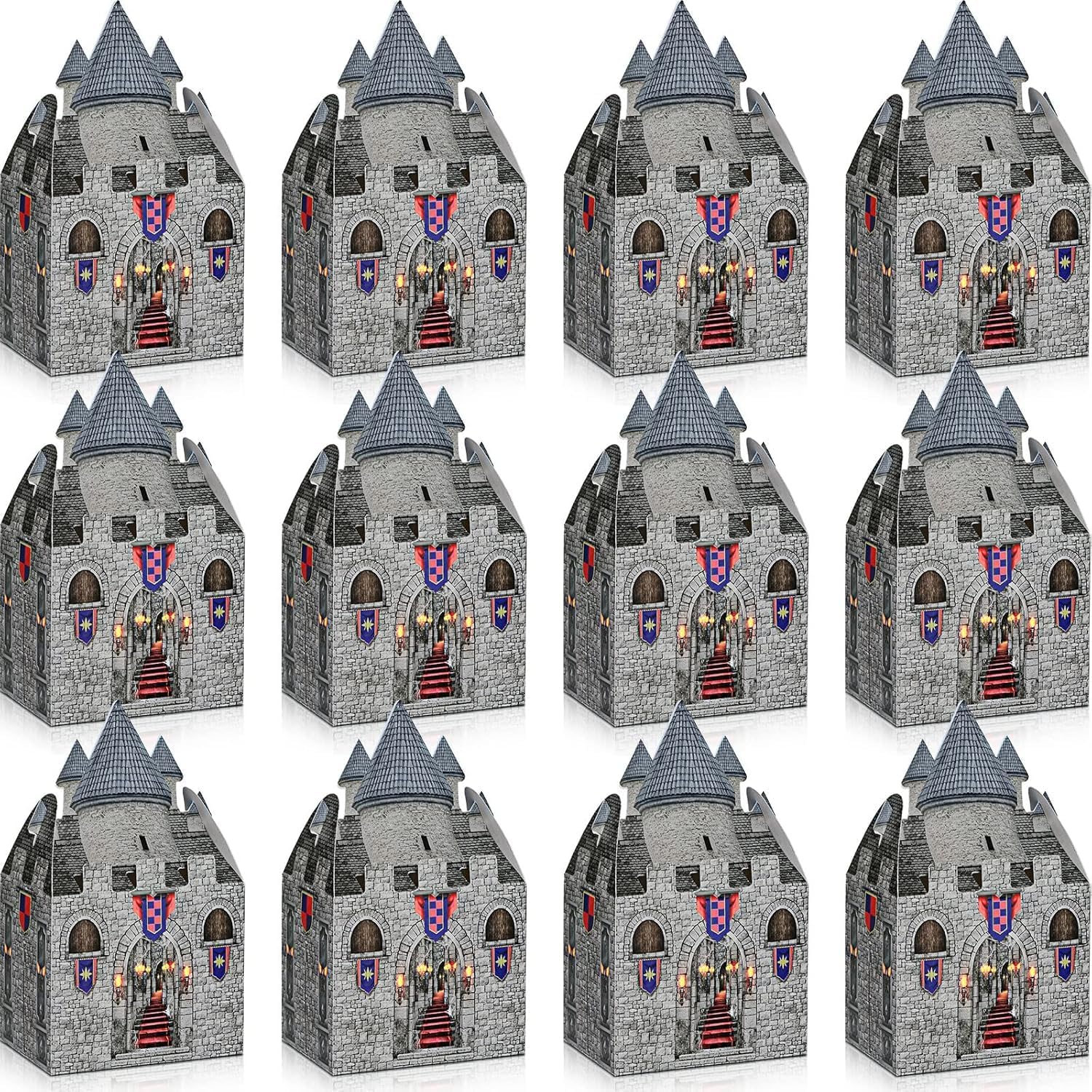 16-Pack Medieval Castle Cardboard Boxes for Party Decor