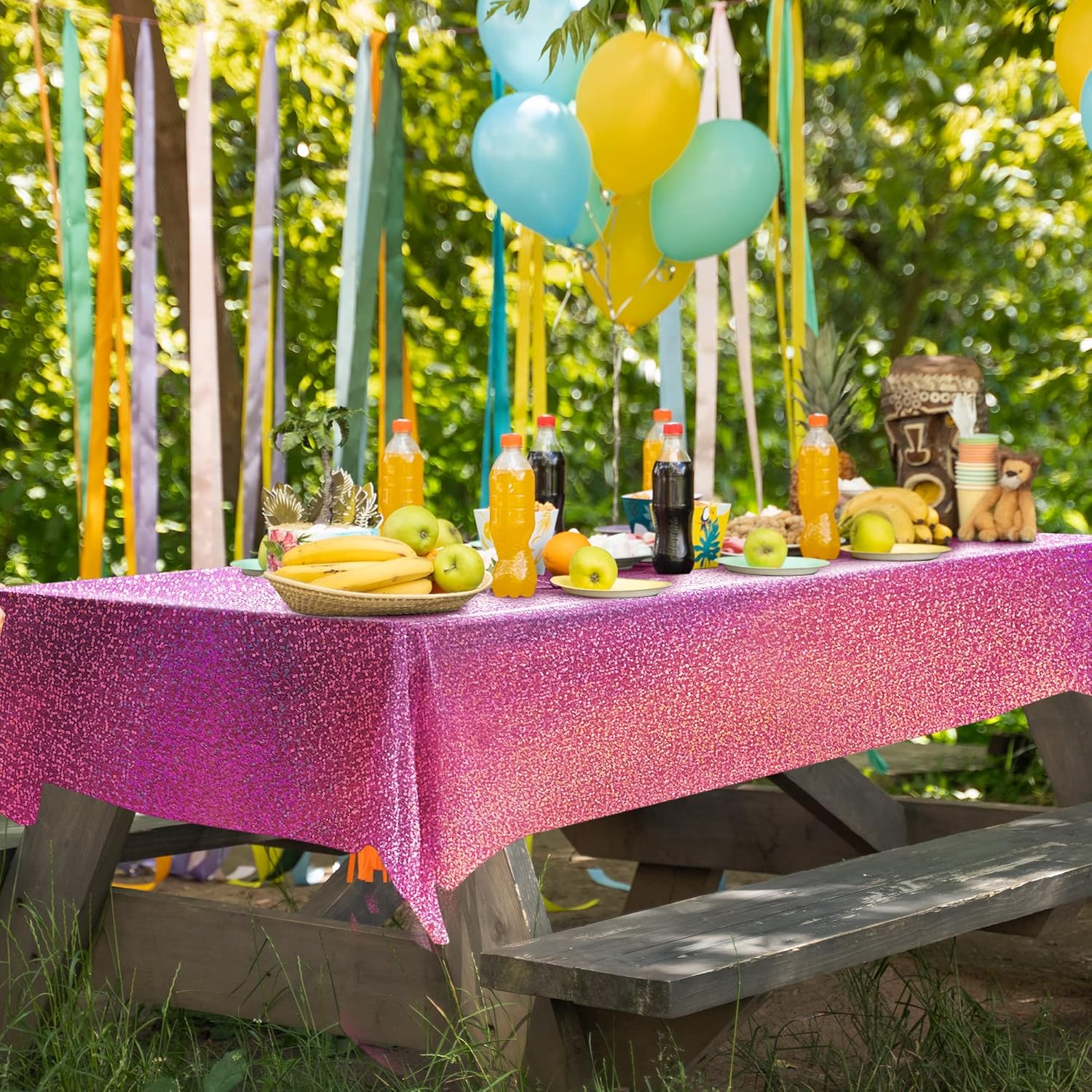2 pcs Pink Holographic Tablecloths for Party Decorations