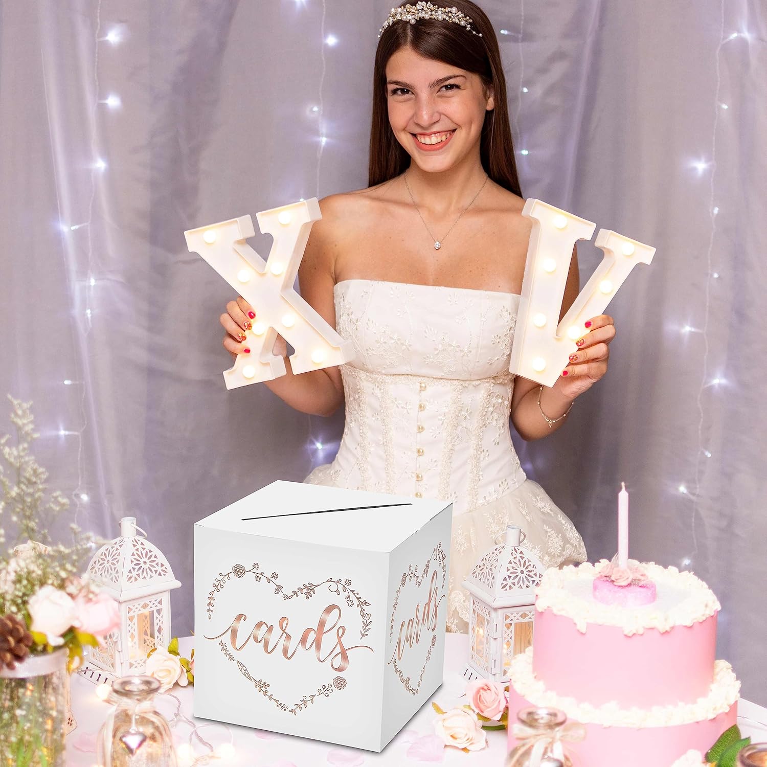 Classic Heart Elegant Card Box - 1 Set Rose Gold