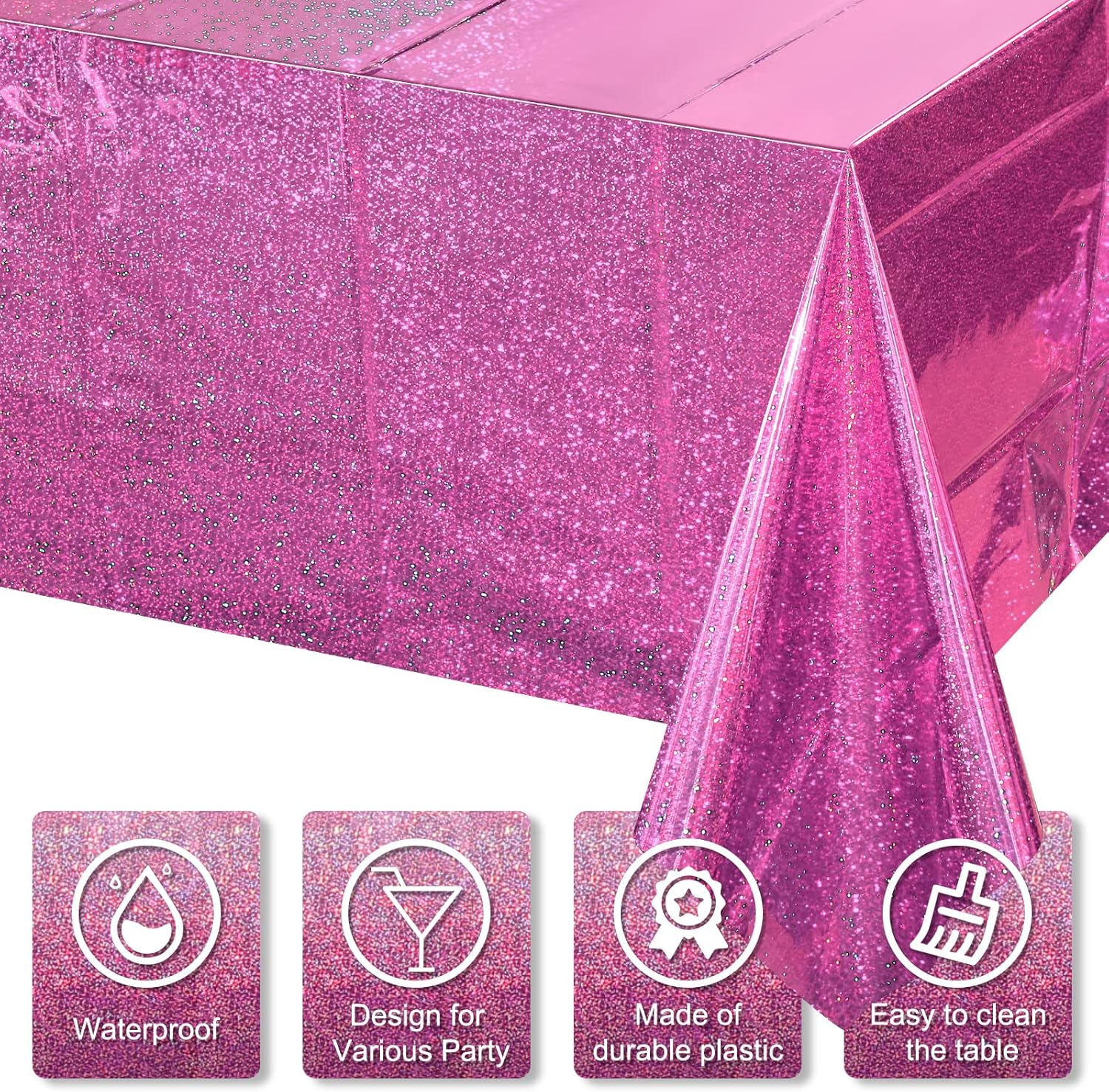 4 Pack Iridescent Pink Plastic Tablecloths for Parties