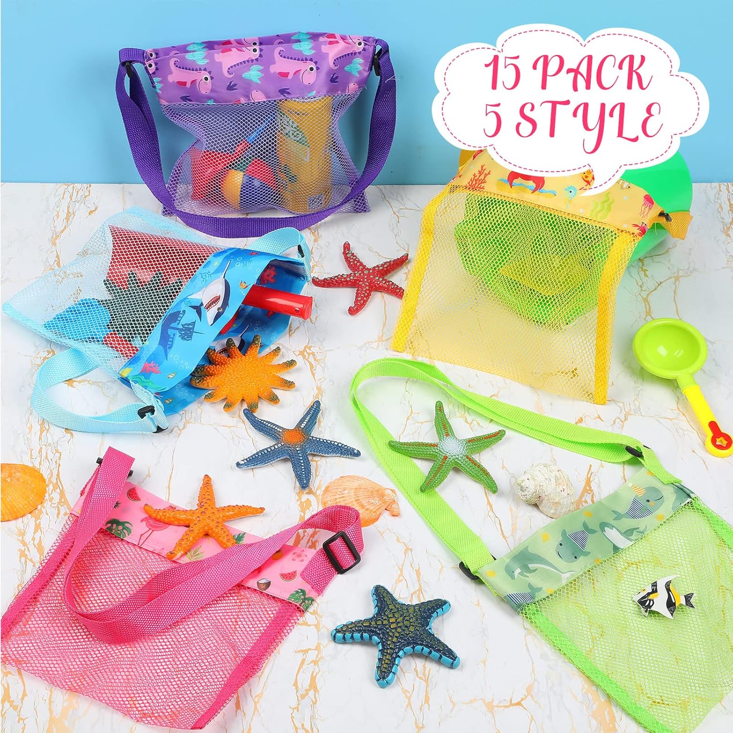 Frienda 15 Pack Mesh Beach Tote Bags for Kids