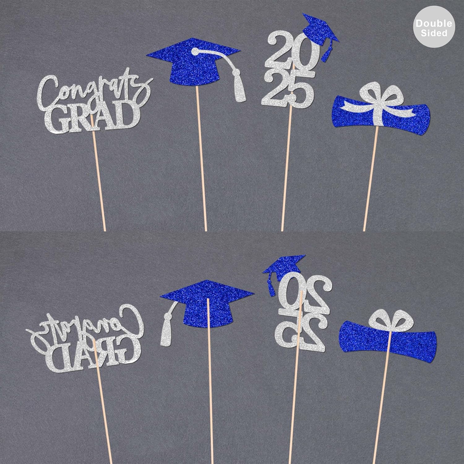 Gexolenu 16PCS Silver Blue Double-Sided Graduation Centerpieces