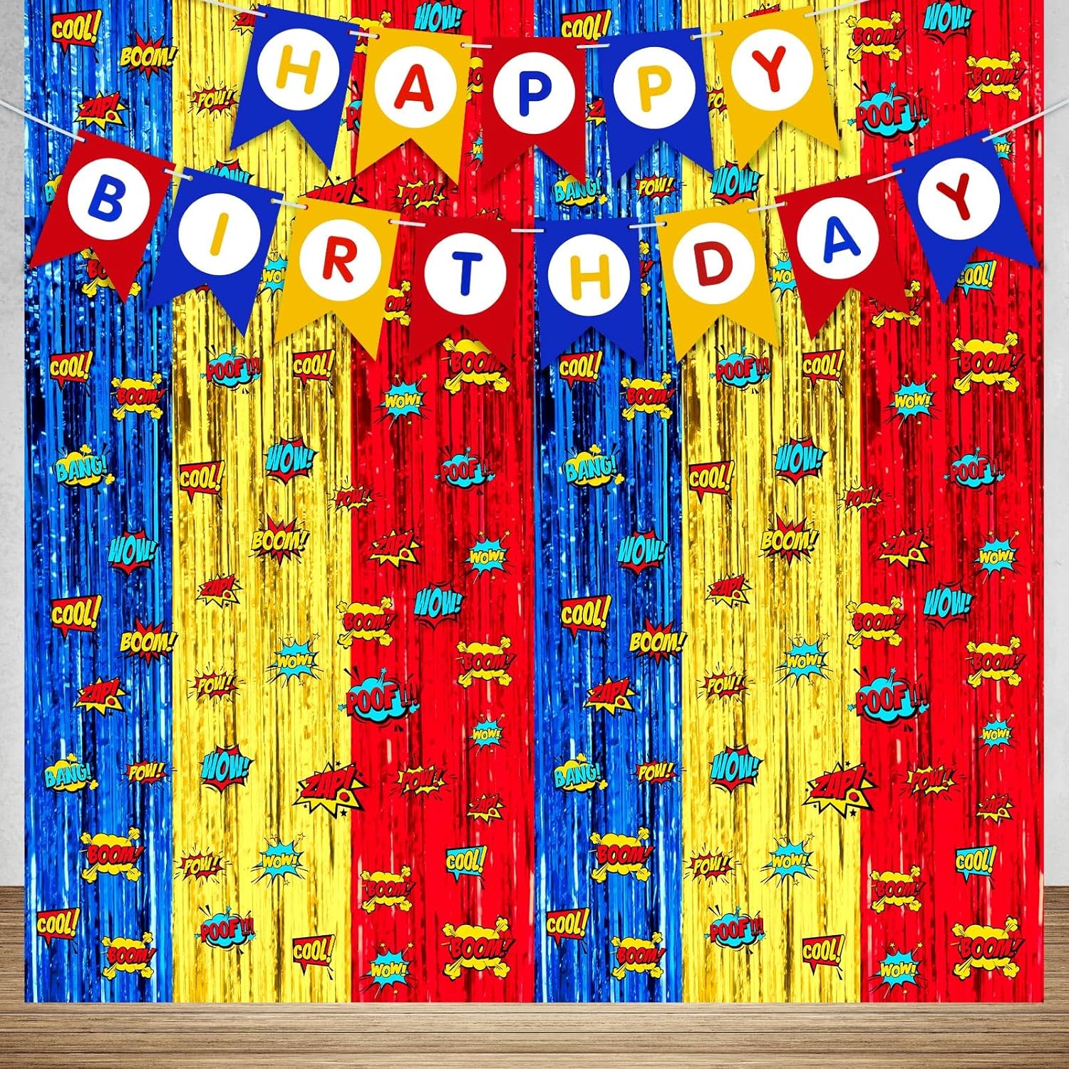 Hero Birthday Decorations 2 Pack Metallic Foil Curtains