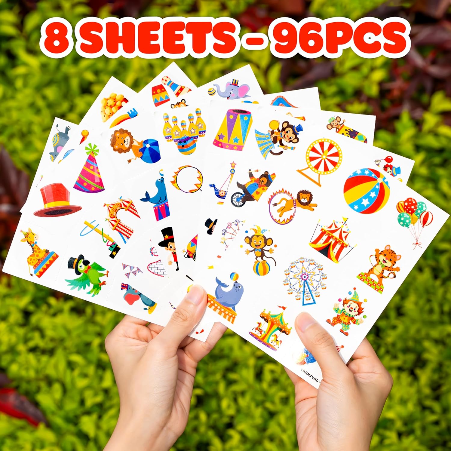 96PCS Carnival Circus Clown Temporary Tattoos for Kids