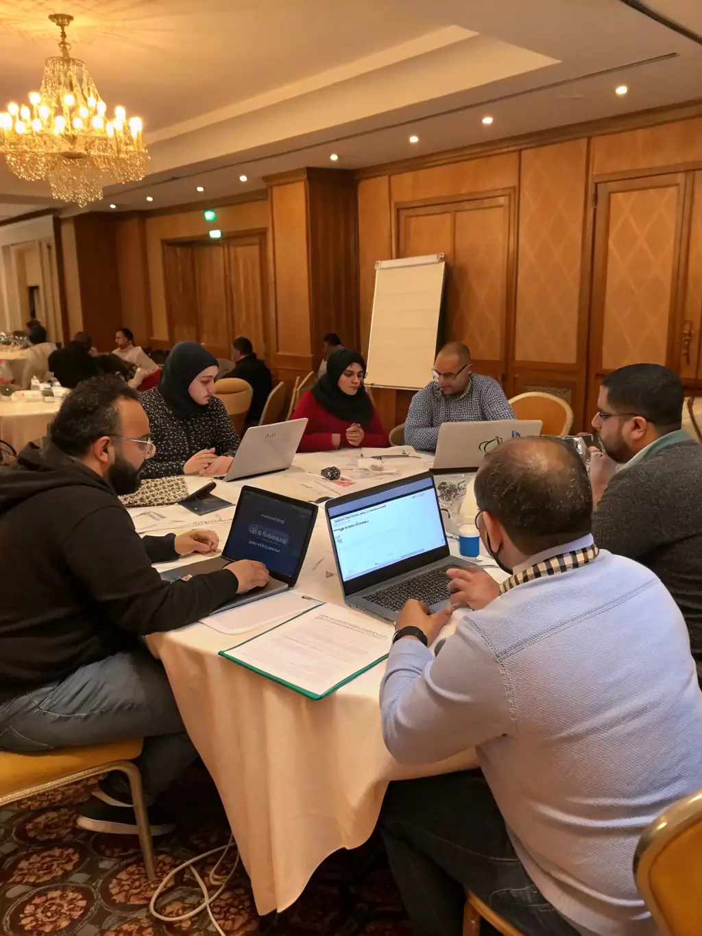 A professional photograph of a consultant leading a workshop on digital transformation strategies, with participants actively engaged in the discussion.